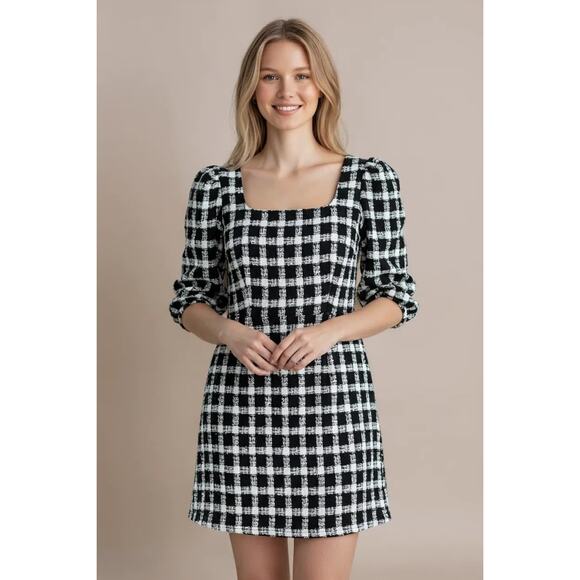 Chloe Kristyn Women's Scoop Neck Checked Mini Dress Black/White Size 4 NWT - Picture 1 of 13